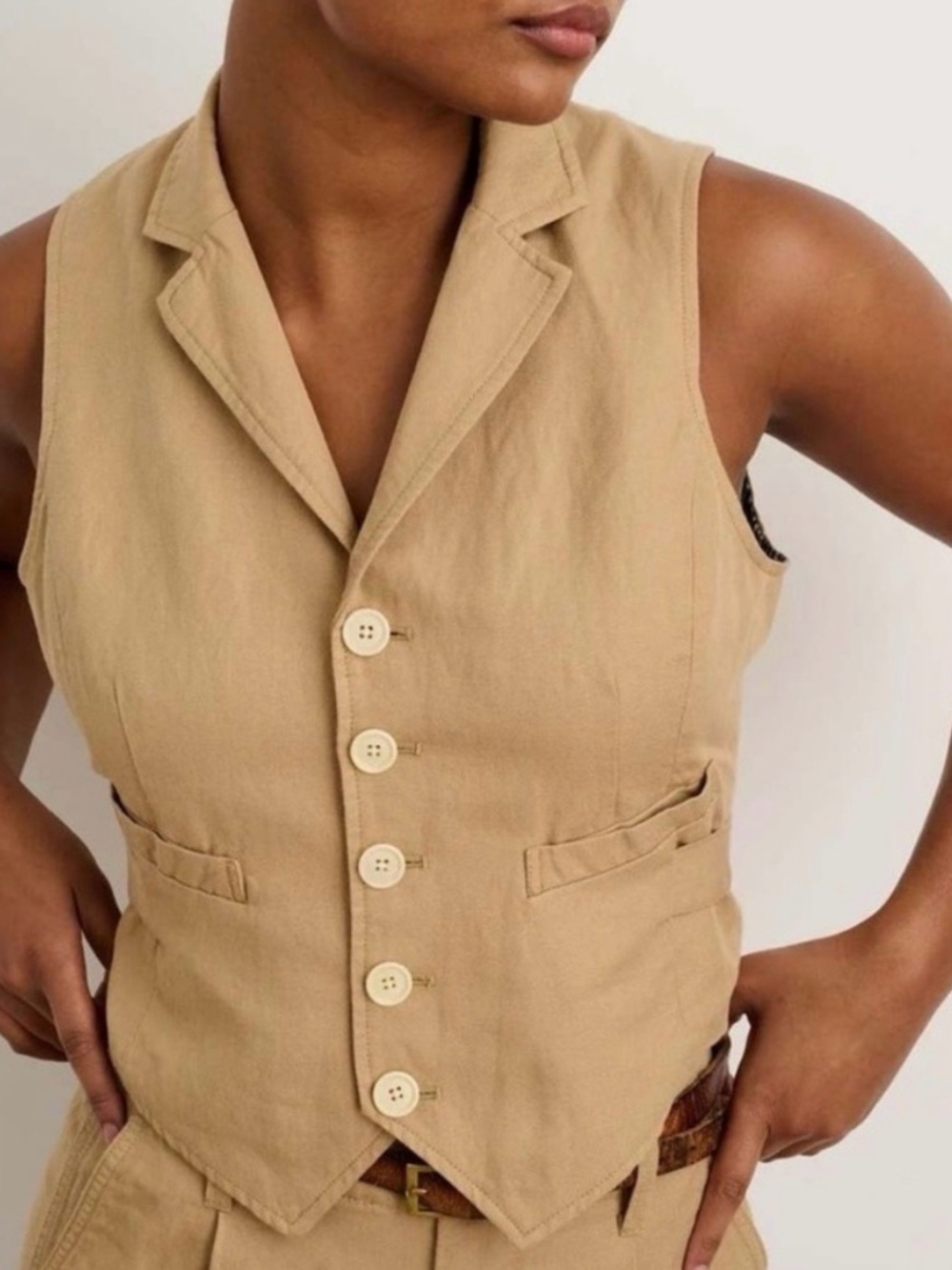 Alex Mill Sleeveless Tan Linen Twill Vest